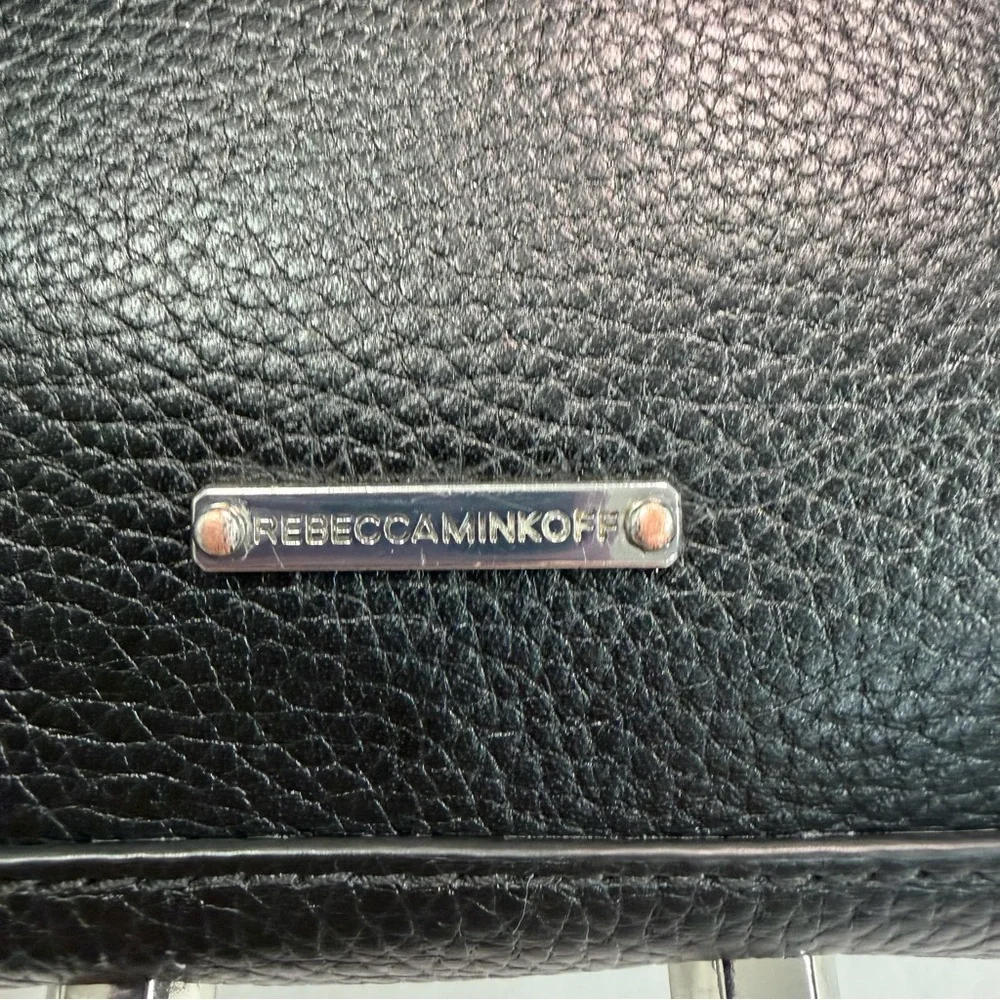 Rebecca Minkoff Avery Leather Crossbody Bag, Pebbled Black Silver Chain